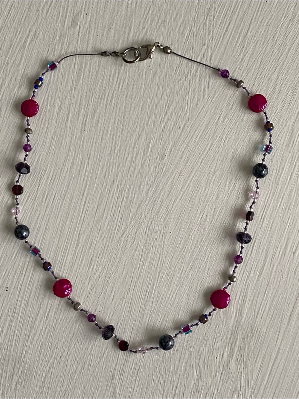 Purple & Pink Beaded Whimsical Artesian Necklace